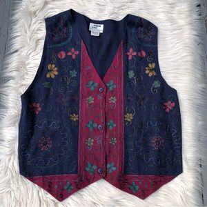 London Fog Vintage 90s Y2K Embroidered Floral Folk Button Down Vest size L